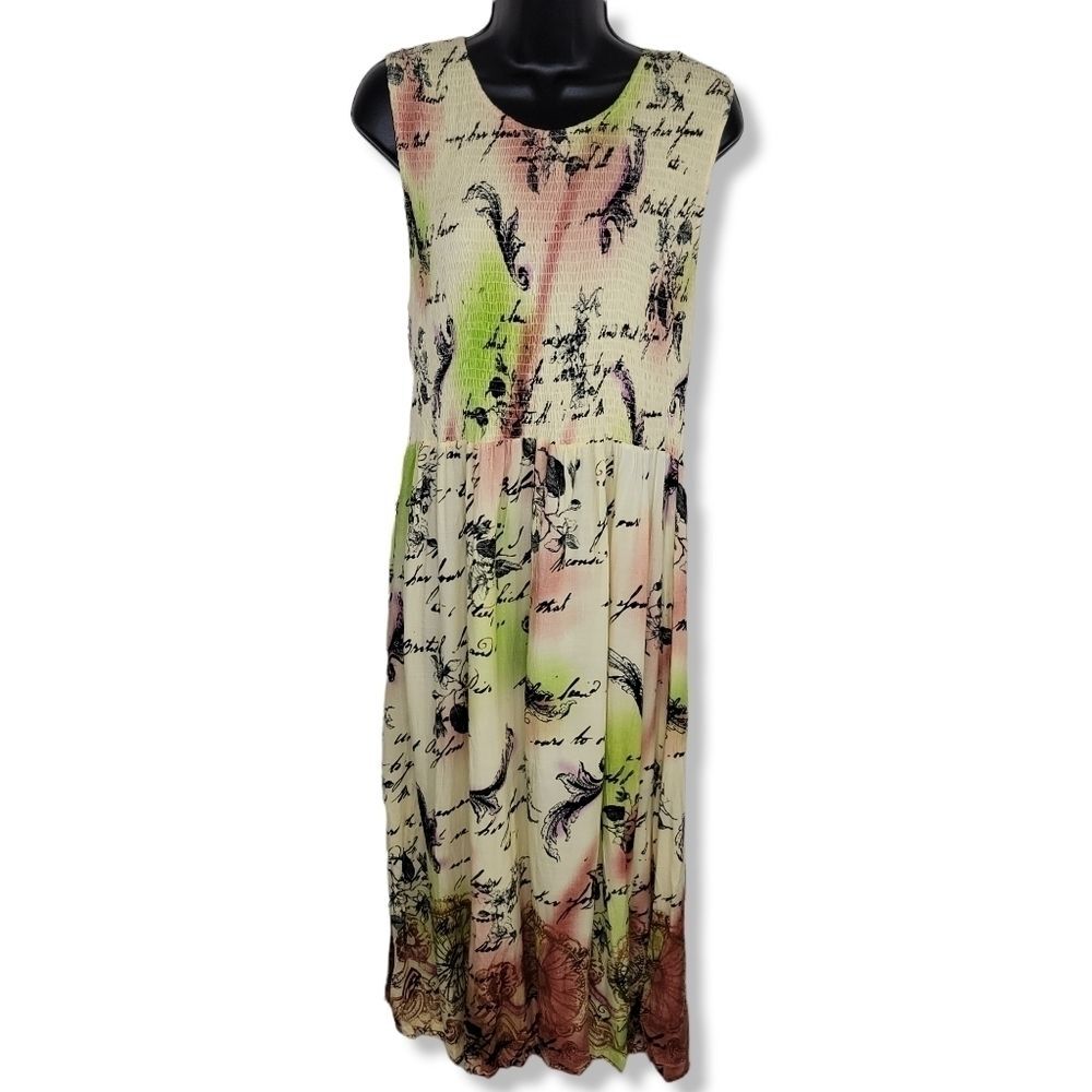 Jane Ashley vintage 80s 90s Woman floral print sleevless maxi dress size 1x